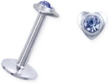 Labret with Heart and Light Blue Stone - Strl 1.2 x 8 mm