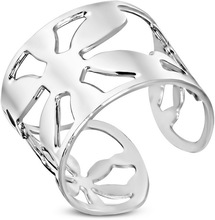 Sølvfarget Cuff Ring i Kirurgisk Stål med Blomster Design