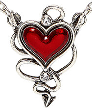 Sølvfarget Smykke med Djevelhale og Rødt Hjerte