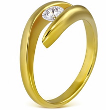 Elegance - Gullfarget Ring i Kirurgisk Stål med CZ Sten - Strl 50 x 15,90 mm