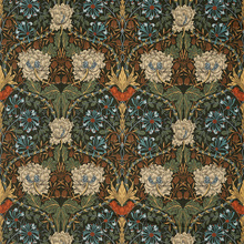 William Morris tyg Honeysuckle And Tulip Velvet Forest/Chestnut