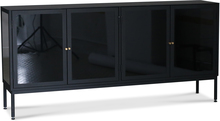 Revel sideboard i plåt med 4 dörrar - Svart / Tonat glas