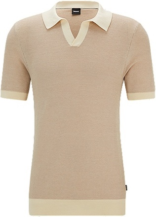 Cotton-blend knit polo with open collar