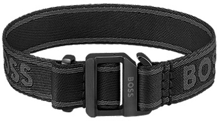 Black woven logo-strap cuff with adjustable buckle