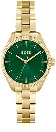 Gold-tone watch with green dial