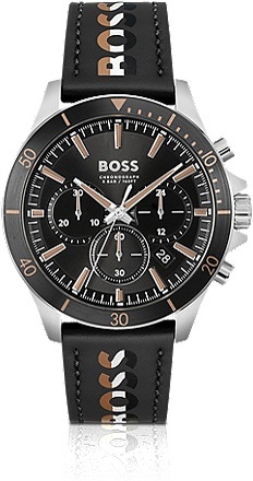 Branded-strap chronograph watch with black dial