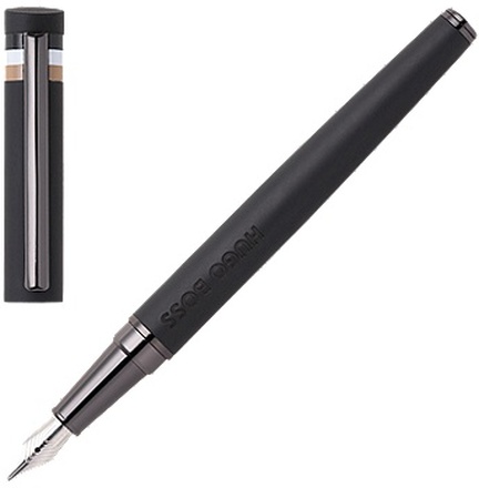 Black logo-detail fountain pen with signature-stripe cap