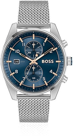 Mesh-bracelet chronograph watch with blue dial