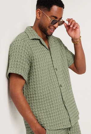 OAS Cuba Waffle Shirt Kortermede skjorter Dusty Green