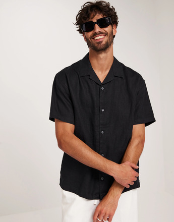 Jack & Jones Jprcclawrence Linen Resort Shirt S Kortermede skjorter Black Onyx Relaxed Fit