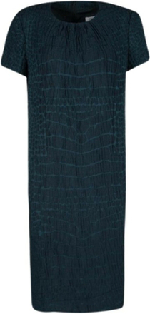 Yves Saint Laurent Paris Blue Knit Animal Pattern Textured Dress