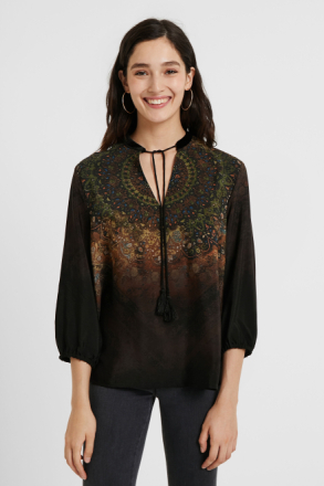 Bedrukte blouse met 3/4-mouwen - BLACK - S
