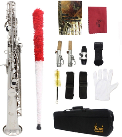LADE Sopran Saxophon SAX Bb Messing lackiert Gold und Tasten mit Schmierfett Cork
