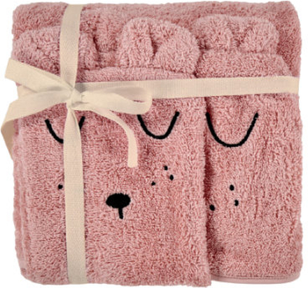 Alvi ® Terry sæt hættetrøje badehåndklæde og vaskehandske pink