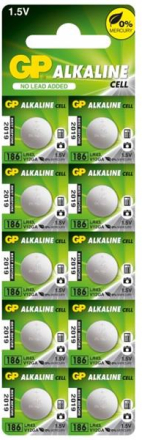 GP Alkaline Cell Battery, Size LR43, 1,5V, 10-pack