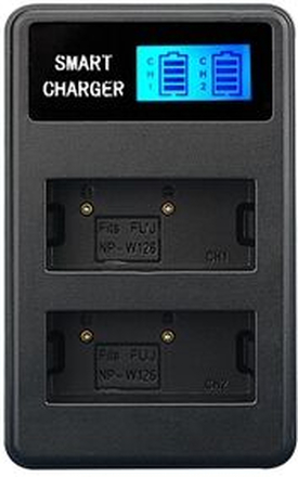 LCD-skærm Dobbeltkanal NP-W126 USB-batterioplader til Fujifilm X-A1 X-A2 X-A3 X-A10 osv.