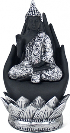Gerimport beeld hand boeddha 18,5 x 13 cm polyresin zilver