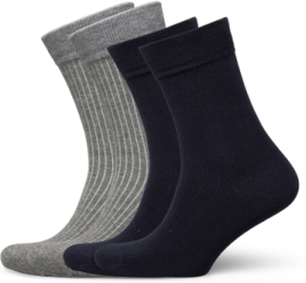 Timber 4-Pack Socks - Block Striped Underwear Socks Regular Socks Svart Knowledge Cotton Apparel*Betinget Tilbud