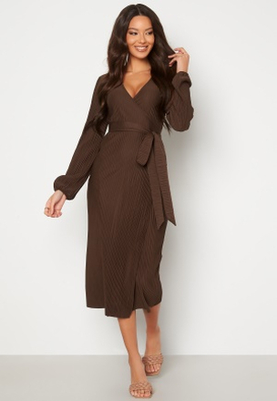 BUBBLEROOM Pleated Wrap Midi Dress Brown XL