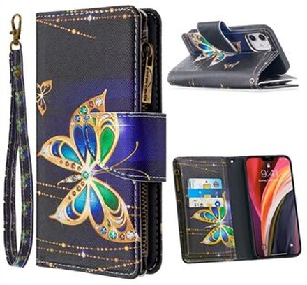BF03 Pattern Printing Leather Shell with Zipper Pocket Wallet for iPhone 12 mini