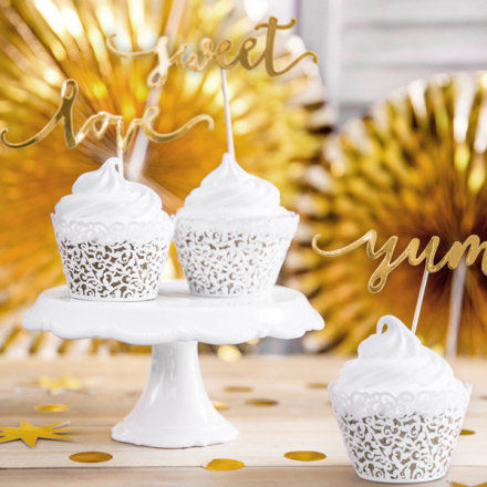 Cupcake Wrappers Spets, vit pärlemor - PartyDeco