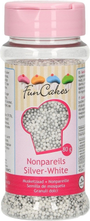 Sockerpärlor mini, vit & silver - FunCakes