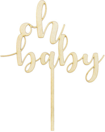 Cake Topper i trä, Oh Baby - PartyDeco