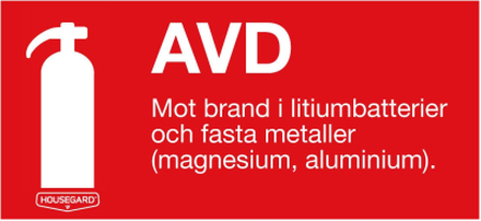 Brandskylt "AVD - Mot bränder i litiumbatterier"