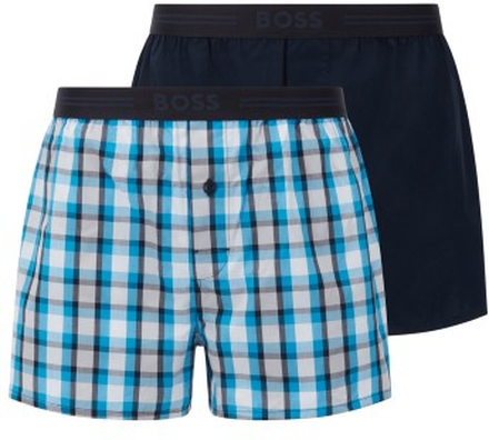 BOSS 2P Woven Boxer Shorts With Fly Blå/Hvid bomuld X-Large Herre