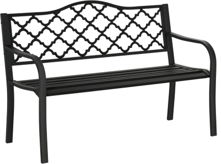 Panchina 2 posti in acciaio con braccioli e schienale decorato 128x59x89cm nero