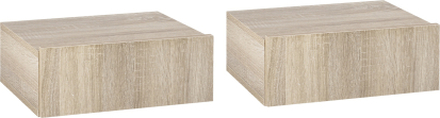 Set 2 comodini sospesi in legno, design moderno, 40x30x15cm - color legno