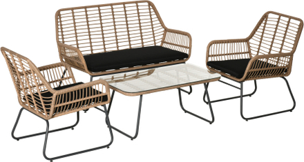 Set mobili da giardino con 2 poltrone divanetto e tavolino in rattan