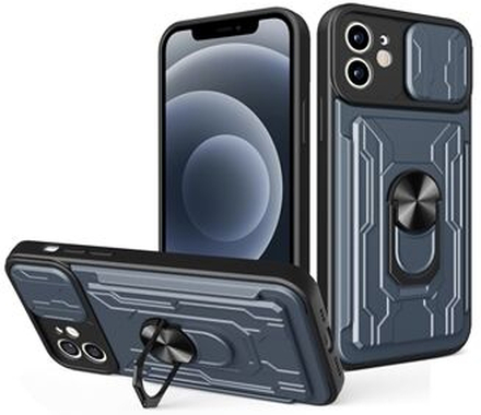 Ring Kickstand Design PC + TPU telefonetui med kameraskydecover og aftagelig kortholder til iPhone 1