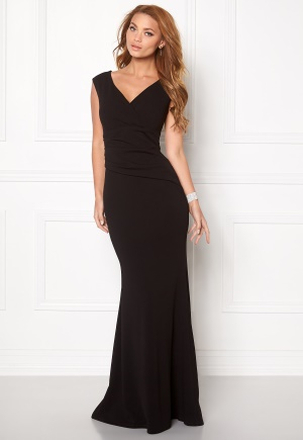 Goddiva Bardot Pleat Maxi Dress Black M (UK12)