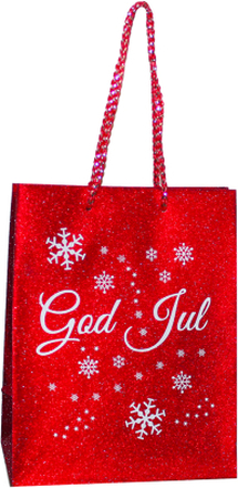 Presentpåse Röd/Glitter God Jul - 26 x 32 cm