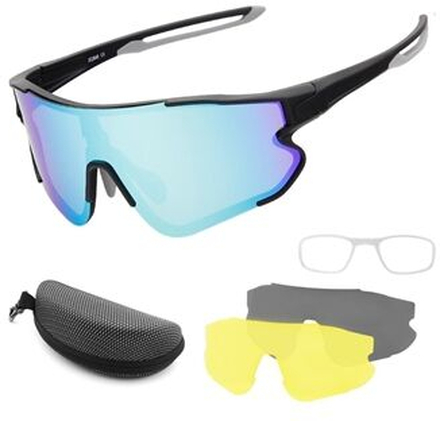 Sports Sunglasses Anti-UV400 Cycling Glasses with 2 Interchangeable Lenses for MTB Biking Running Ba