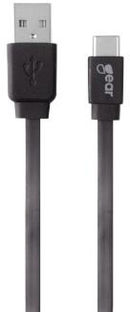 GEAR Laddare 12-24V 2xUSB 2,4A Svart USB-C 2.0 Kabel platt 1m gen2