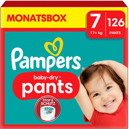 Pampers Baby-Dry Pants, størrelse 7 Extra Large , 17 kg+, månedlig pakke (1 x 126 bleer)
