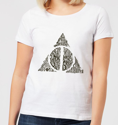 Harry Potter Deathly Hallows Text Women's T-Shirt - White - L