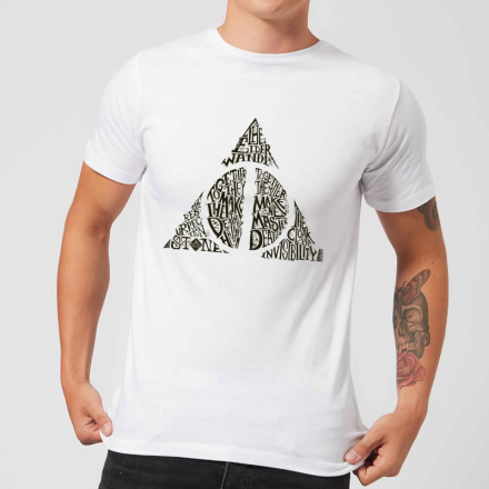 Harry Potter Deathly Hallows Text Men's T-Shirt - White - S