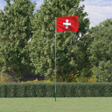 vidaXL Schweiz flagga och flaggstång 5,55 m aluminium