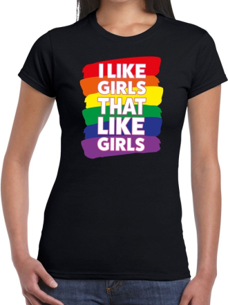 I like girls that like girls gay pride tekst/fun shirt zwart dames