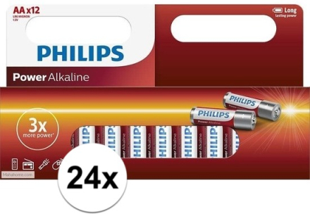 24x Philips AA batterijen power alkaline