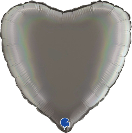 Hjärtballong Holografisk Platinum Grå