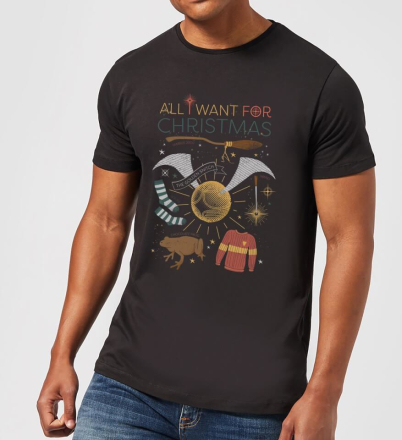 Harry Potter All I Want Men's Christmas T-Shirt - Black - XL