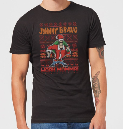 Johnny Bravo Johnny Bravo Pattern Men's Christmas T-Shirt - Black - L