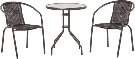 Set tavolo e 2 sedie da giardino in acciaio e rattan pe marrone per esterno