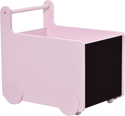 Carrello porta giochi per bambini con 2 lavagne per disegnare in legno rosa