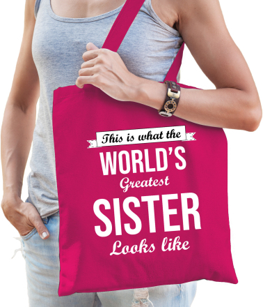 Worlds greatest SISTER kado tasje voor zussen verjaardag roze voor dames