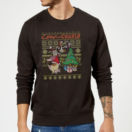 Cow and Chicken Cow And Chicken Pattern Christmas Jumper - Black - XXL